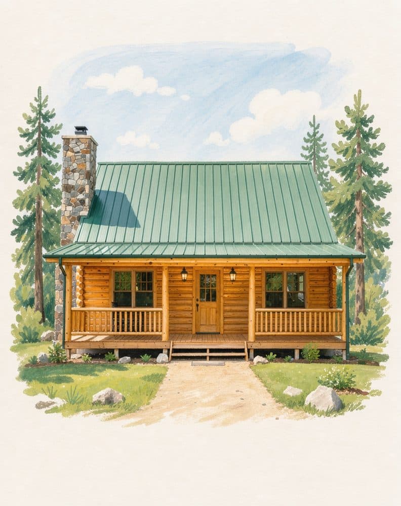 Storybook portrait of a log cabin