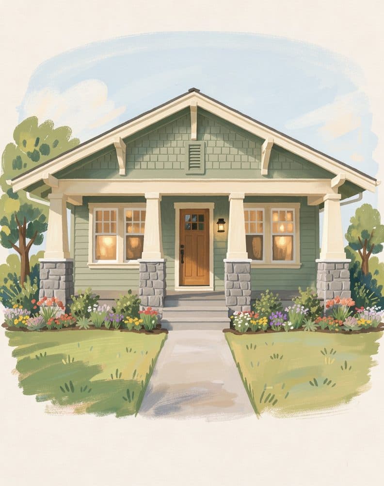 Storybook portrait of a craftsman bungalow