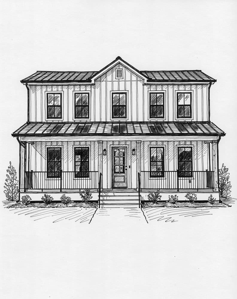 Pen & Ink portrait of a modern farmhouse