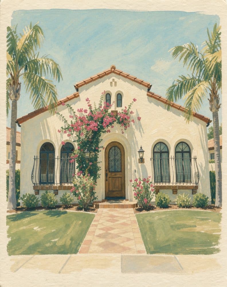 Vintage Postcard portrait of a spanish stucco