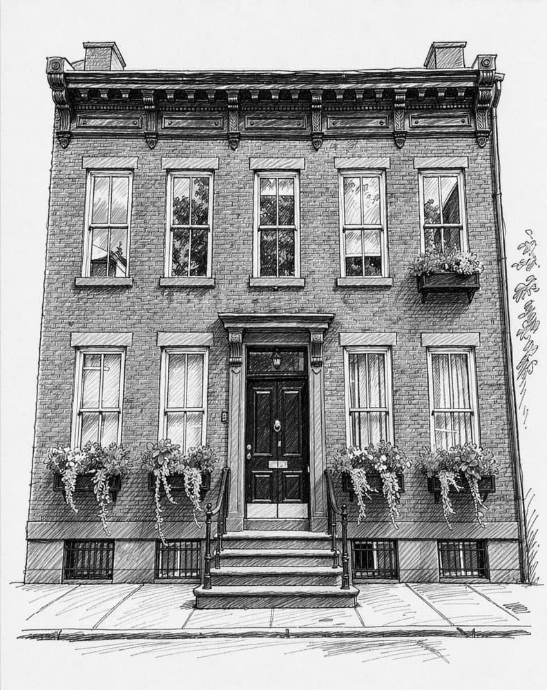 Pen & Ink portrait of a city townhouse
