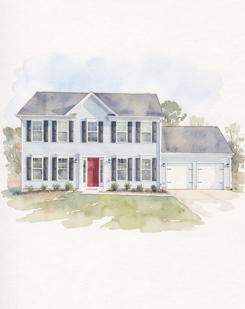 Watercolor portrait of the Two-story colonial