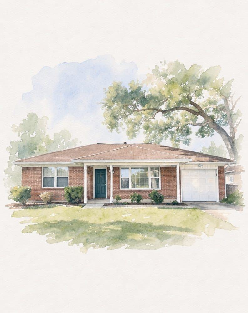 Watercolor portrait of the Brick ranch